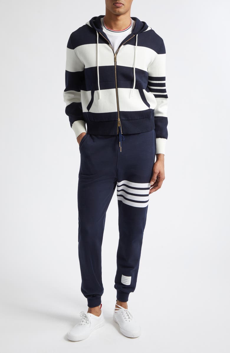 Thom Browne Hector Rugby Stripe Jacquard Zip Hoodie, Alternate, color, Navy