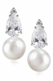 CZ by Kenneth Jay Lane Pear Cubic Zirconia & Drop Imitation Pearl Earrings