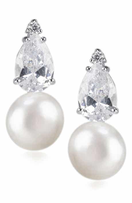 CZ by Kenneth Jay Lane Pear Cubic Zirconia & Drop Imitation Pearl Earrings