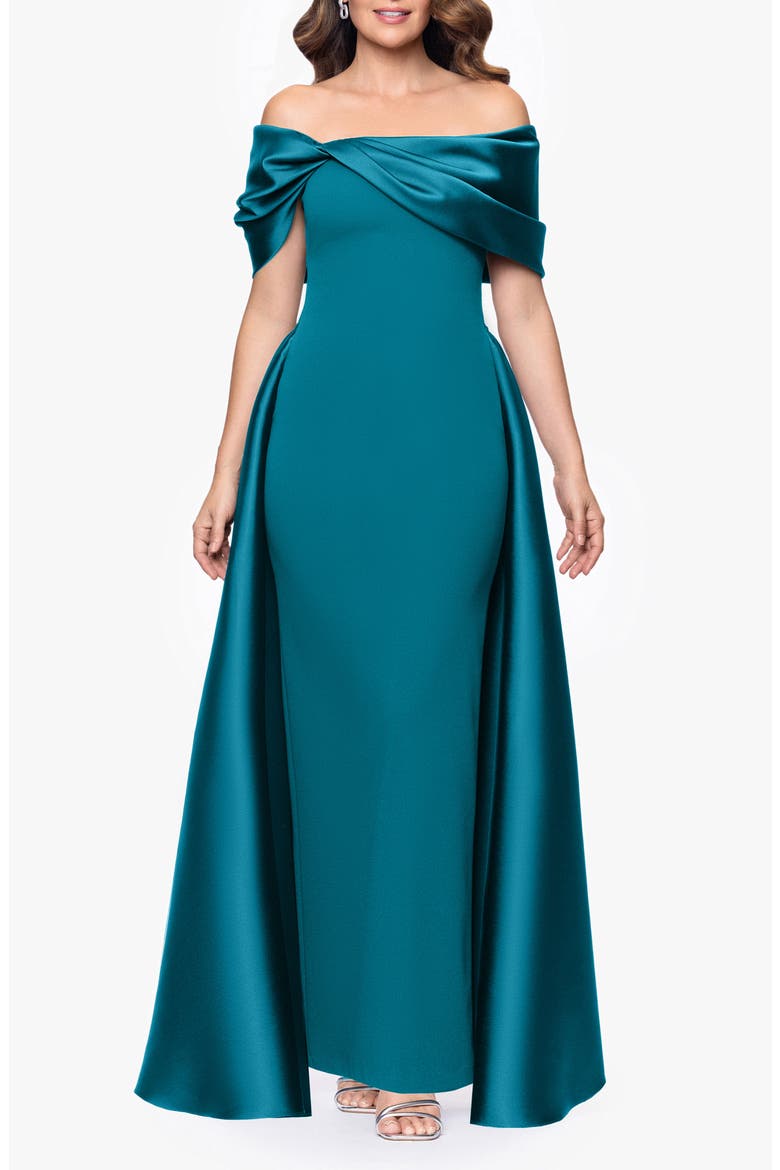 Off the Shoulder Cape Detail Gown, Main, color, TEAL