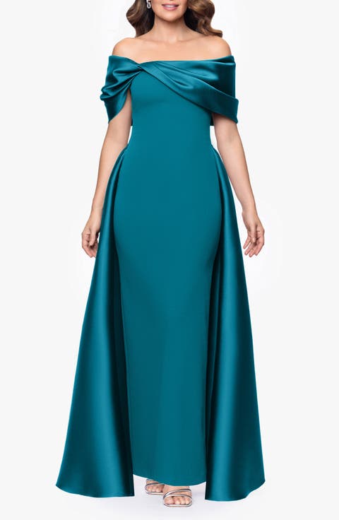 Off the Shoulder Cape Detail Gown