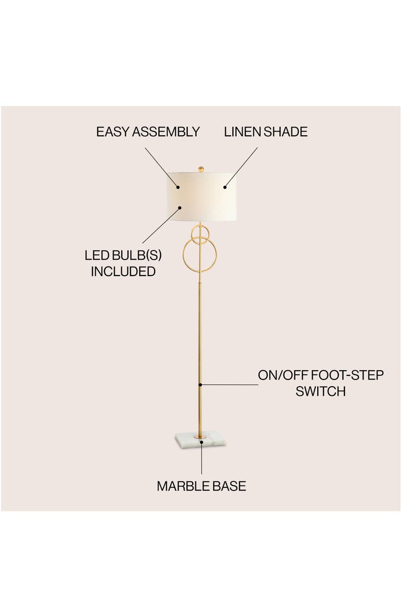 JONATHAN Y Haines Modern Circle Marble/Metal LED Floor Lamp, Alternate, color, Gold Leaf/White