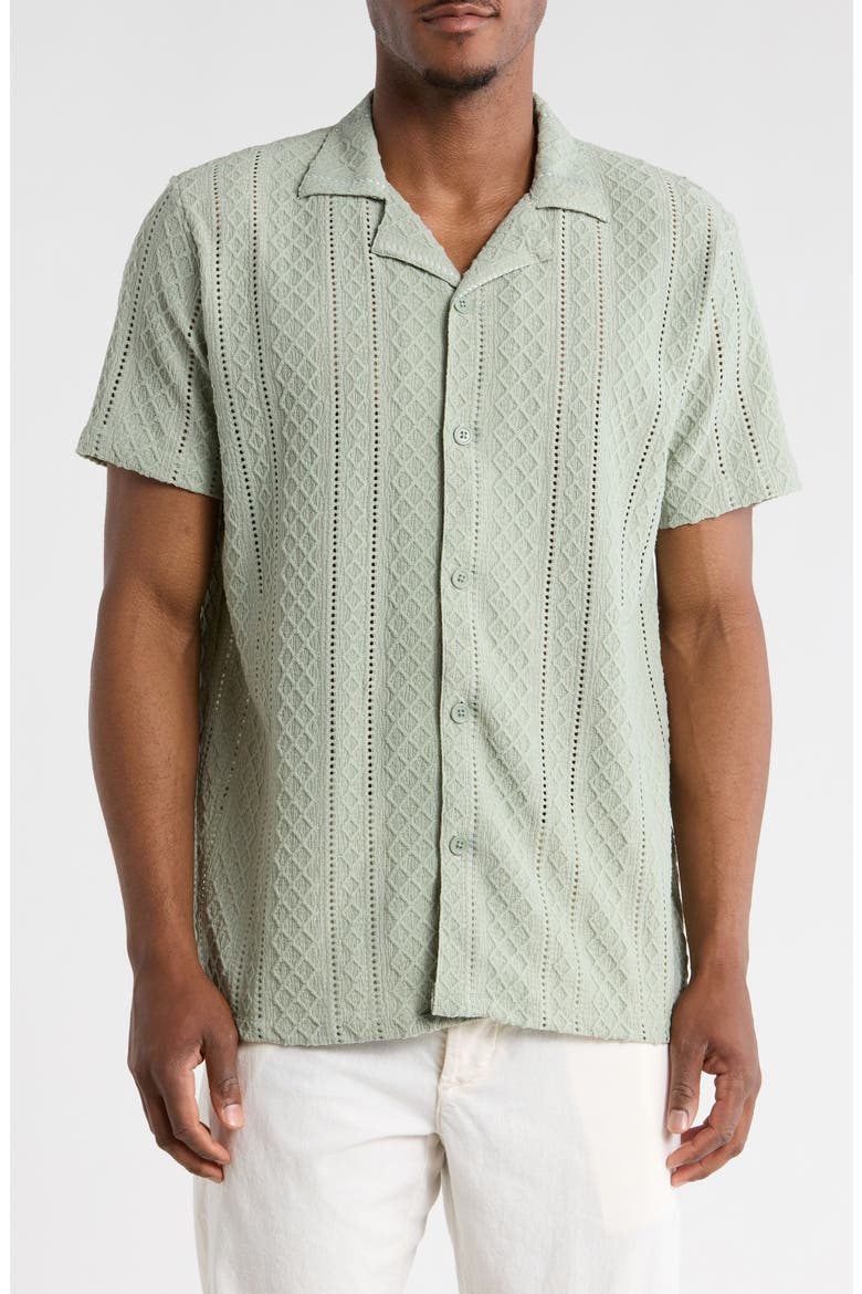 Modern Fit Textured Camp Shirt, Main, color, GREEN