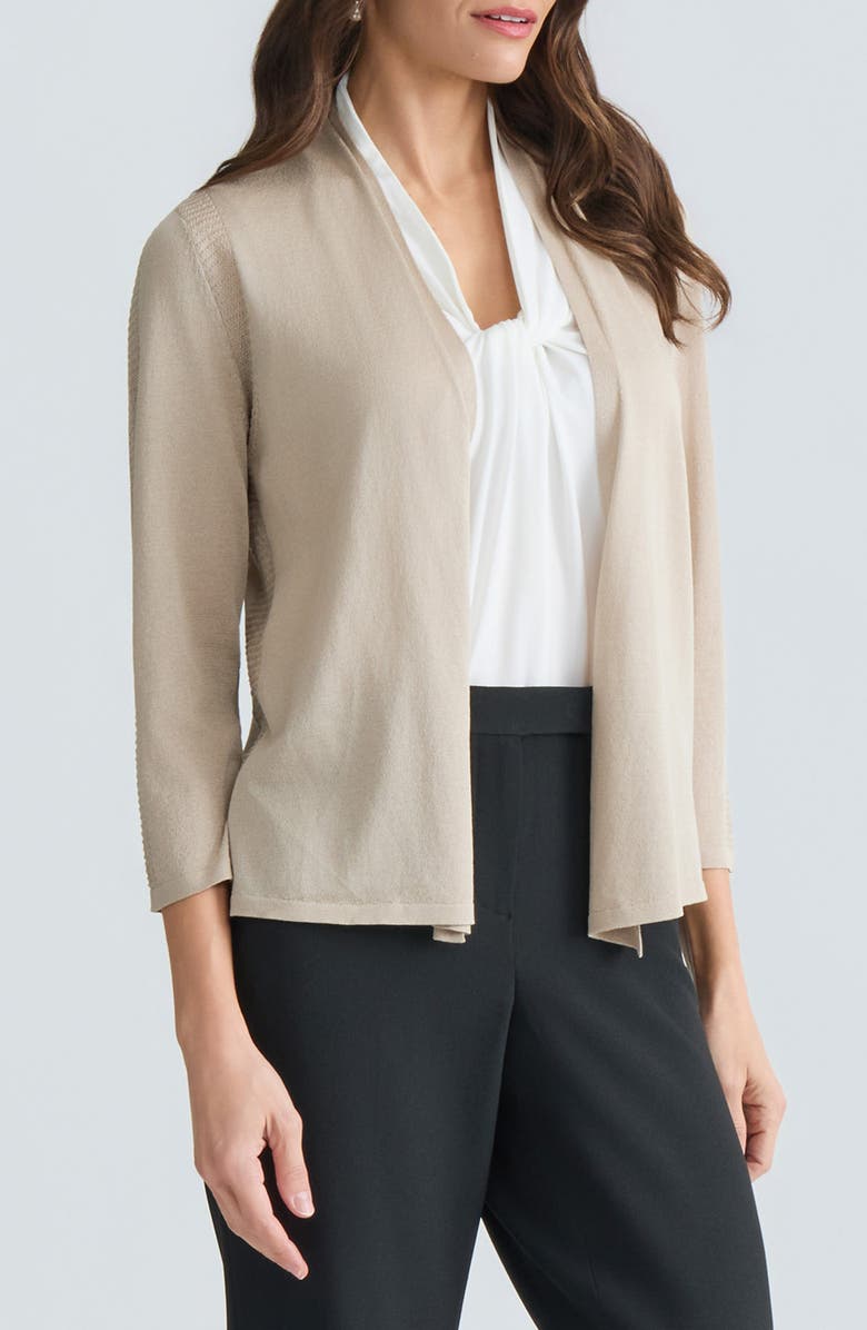 KASPER Stitch Detail Three-Quarter Sleeve Cardigan, Alternate, color, 