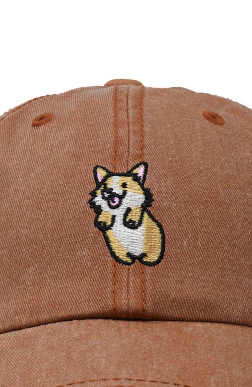 Dalix Leaping Corgi Embroidered Cap In Washed Orange