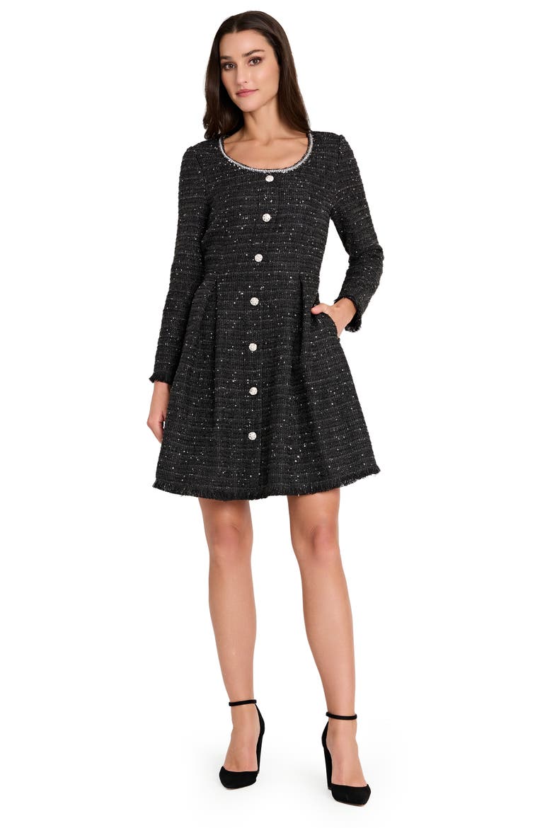 Metallic Tweed Long Sleeve Dress, Alternate, color, BLACK