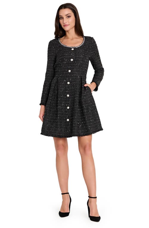 Tahari Asl Metallic Tweed Long Sleeve Dress In Black