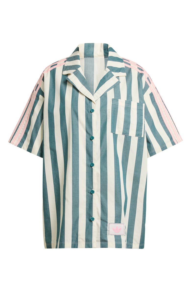 adidas Resort Cotton Button-Up Shirt, Alternate, color, Wonder White/Teal
