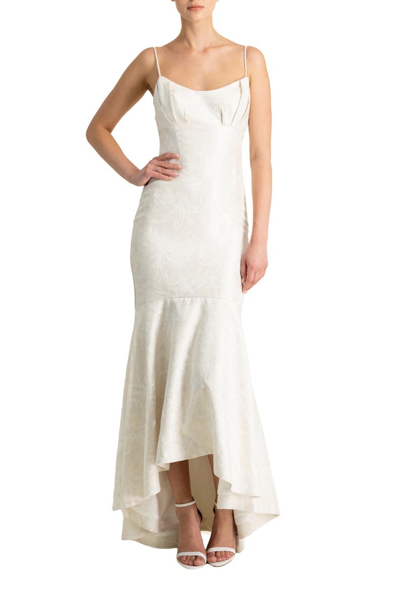 Sleeveless Jacquard High-Low Gown, Main, color, PEARL