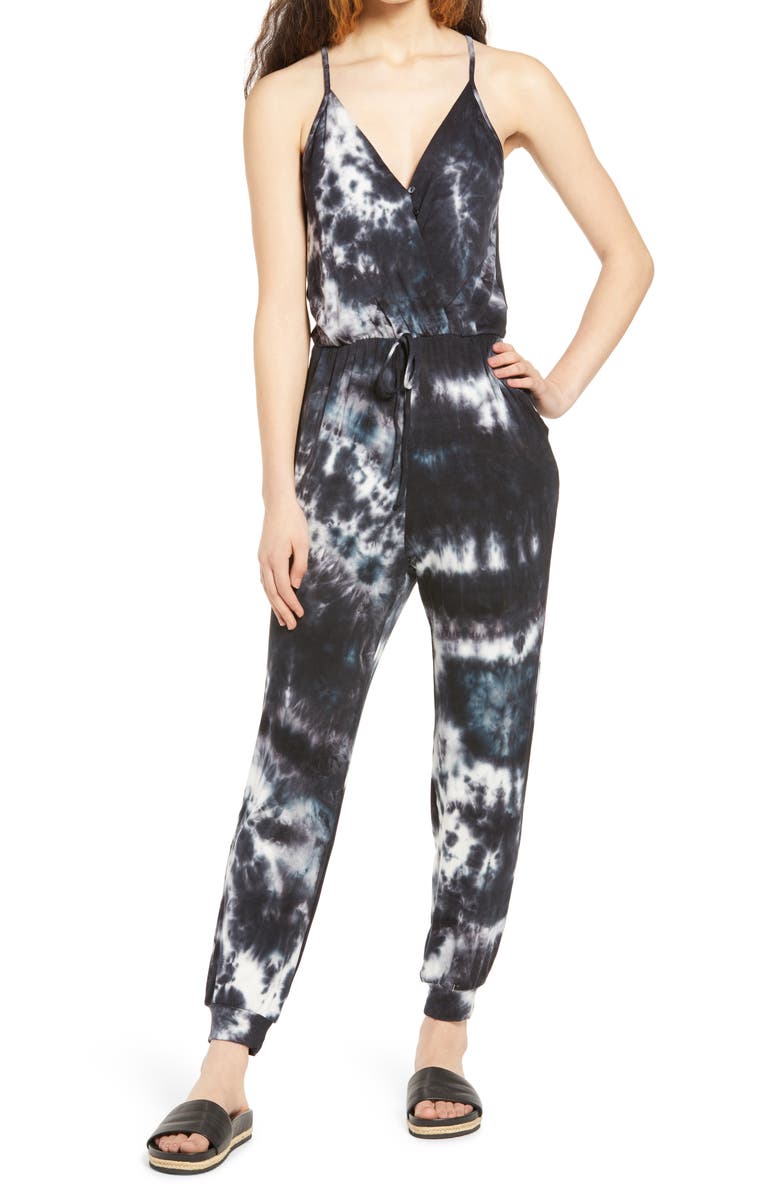 Fraiche by J Tie Dye Cami Jumpsuit, Main, color, Black