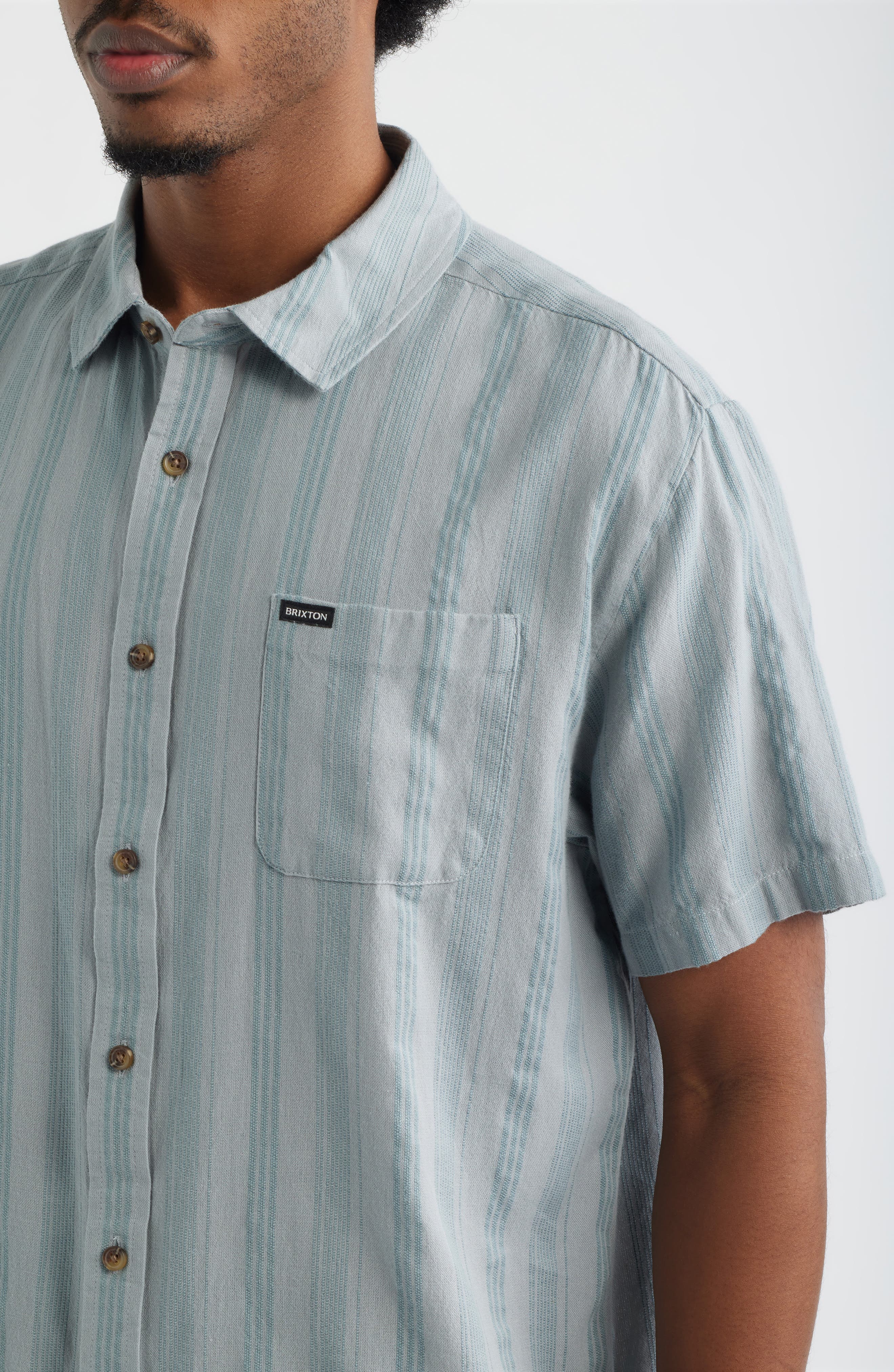 Cru Textured Stripe Short Sleeve Cotton Dobby Button-Up Shirt - image 4