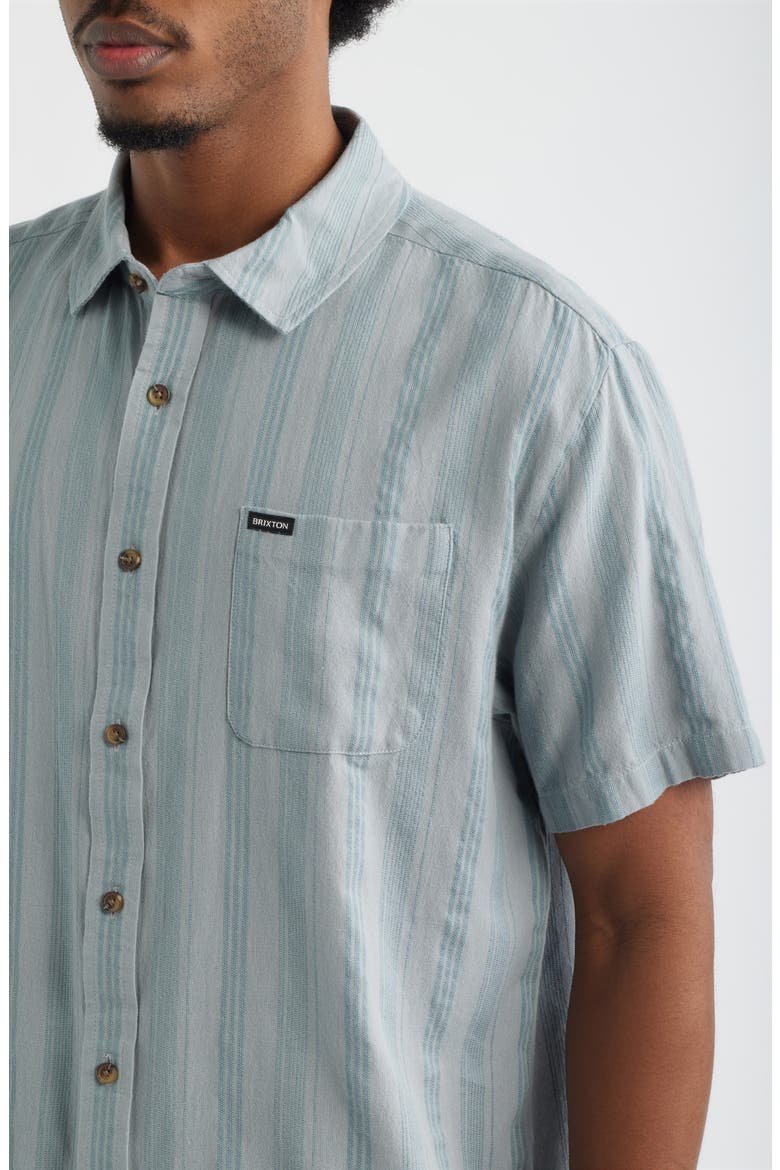Cru Textured Stripe Short Sleeve Cotton Dobby Button-Up Shirt, Alternate, color, TROOPER