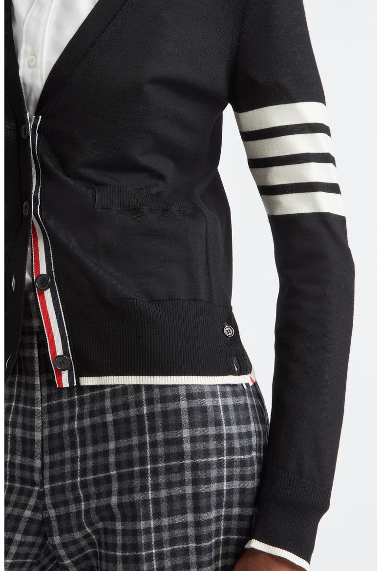 4-Bar Virgin Wool Cardigan, Alternate, color, BLACK