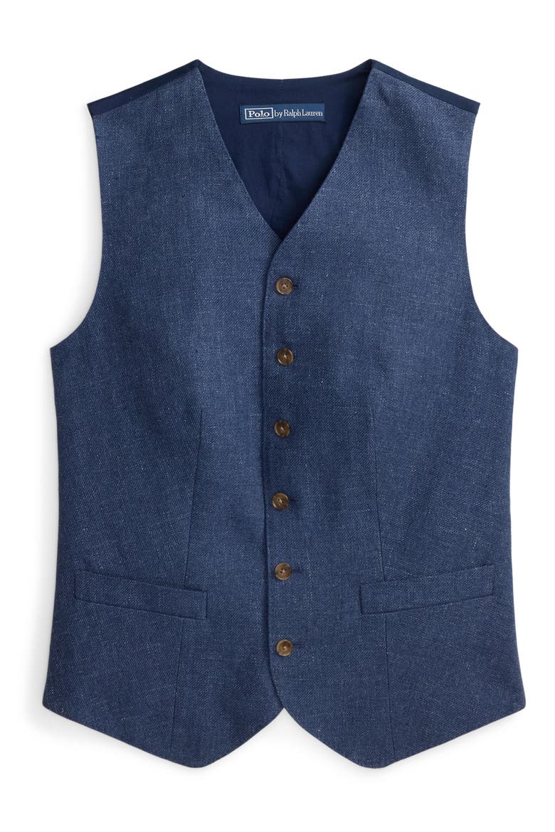 Linen & Cotton Vest, Alternate, color, BLUE MELANGE