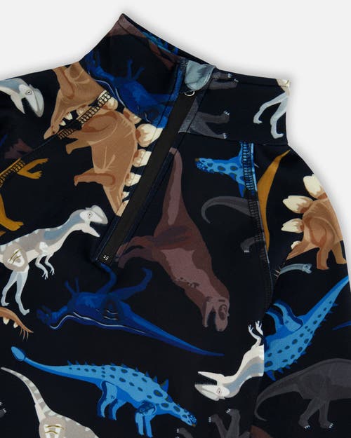 Deux Par Deux Two-piece Thermal Underwear Seat Dinosaur In Multi