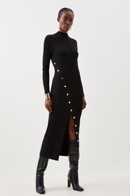 Karen Millen Viscose Popper Split Knit Midi Dress