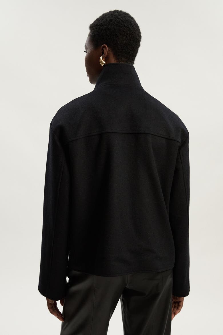 Brushed Wool Funnel Neck Tailored Coat, Alternate, color, Black
