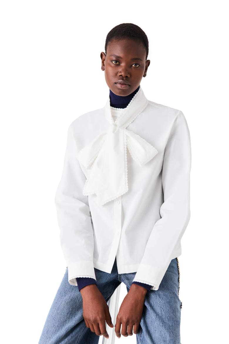Shirt with removable pussy bow, Alternate, color, White