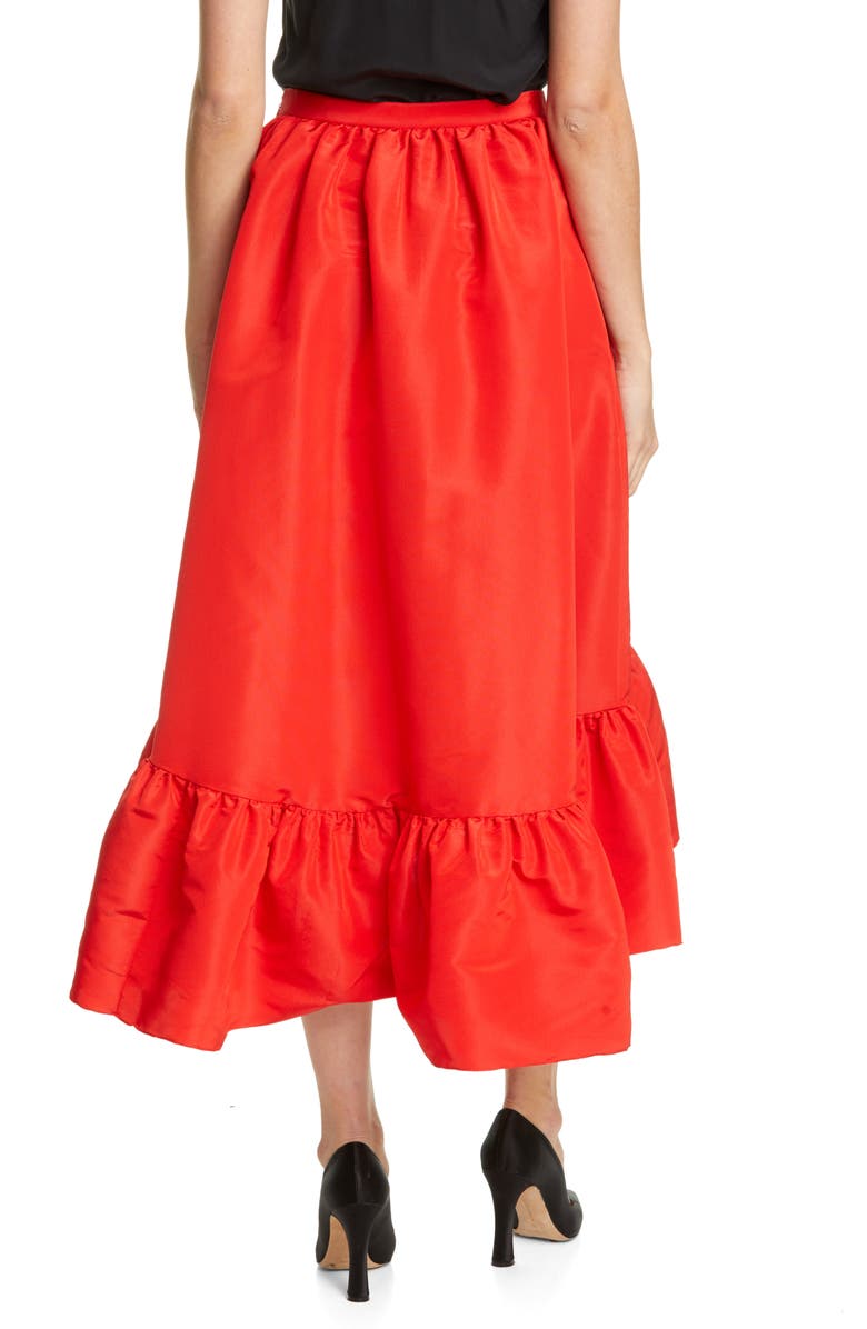 Adam Lippes Ruffle Hem Silk Faille Midi Skirt, Alternate, color,