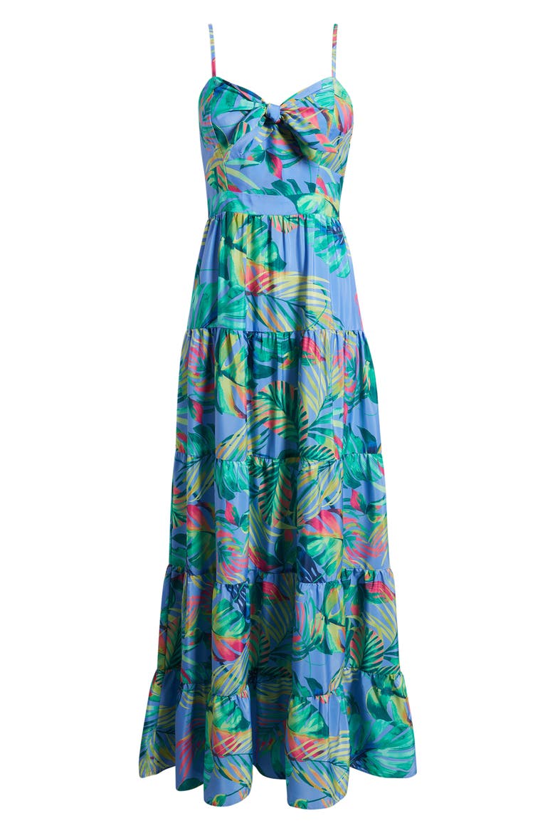 Tie Front Tiered Maxi Dress, Alternate, color, BLUE MULTI