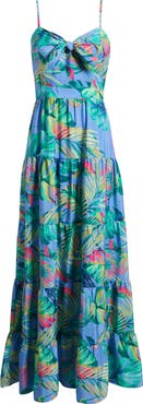 Eliza J Tie Front Tiered Maxi Dress