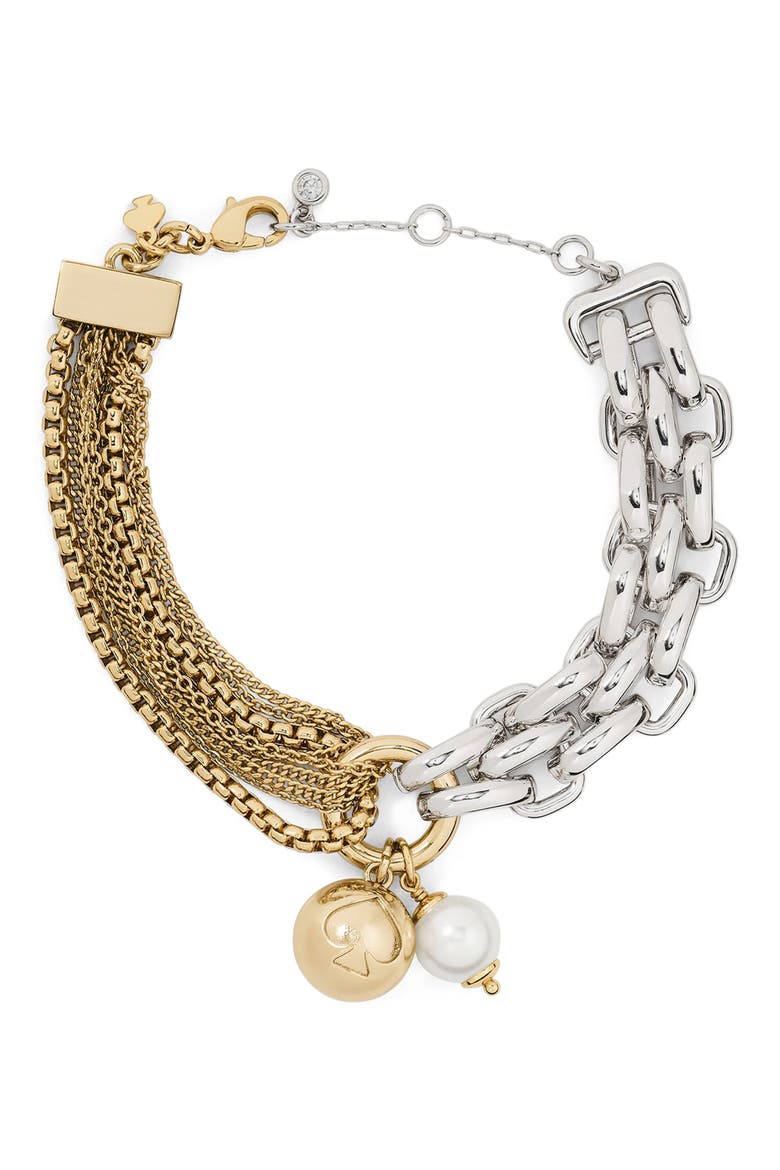 chain reaction two-tone bracelet, Main, color, CREAM/ MIXED METAL