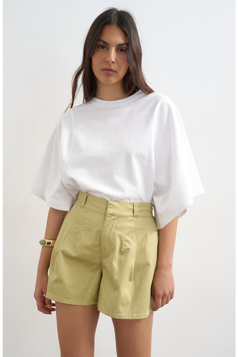 Pleat Cotton Shorts, Alternate, color, MGREEN