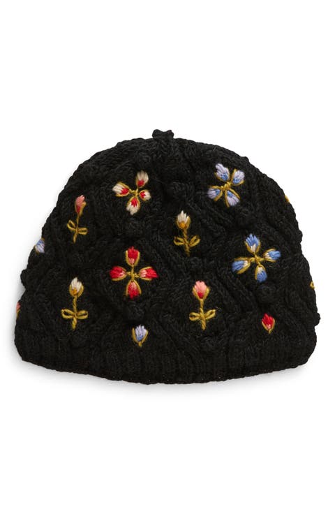 Tilly Floral Embroidered Wool Knit Hat
