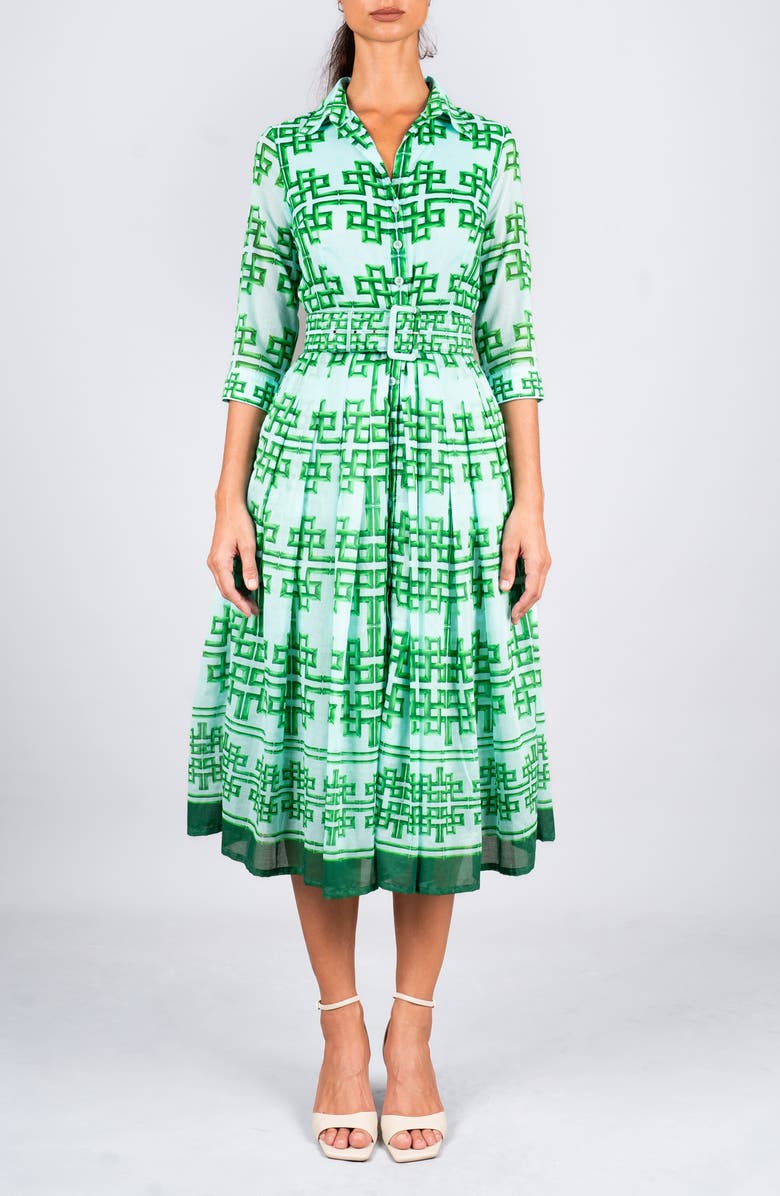 SAMANTHA SUNG Pleated Midi Audrey Shirtdress, Main, color, Soft Green
