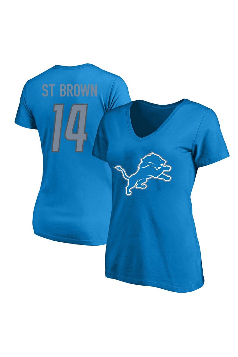 Women's Amon-Ra St. Brown Blue Detroit Lions Plus Size Fair Catch Name & Number V-Neck T-Shirt, Main, color, Blue