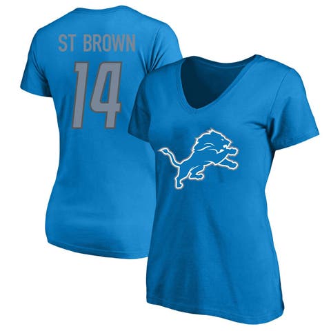 Women's Amon-Ra St. Brown Blue Detroit Lions Plus Size Fair Catch Name & Number V-Neck T-Shirt
