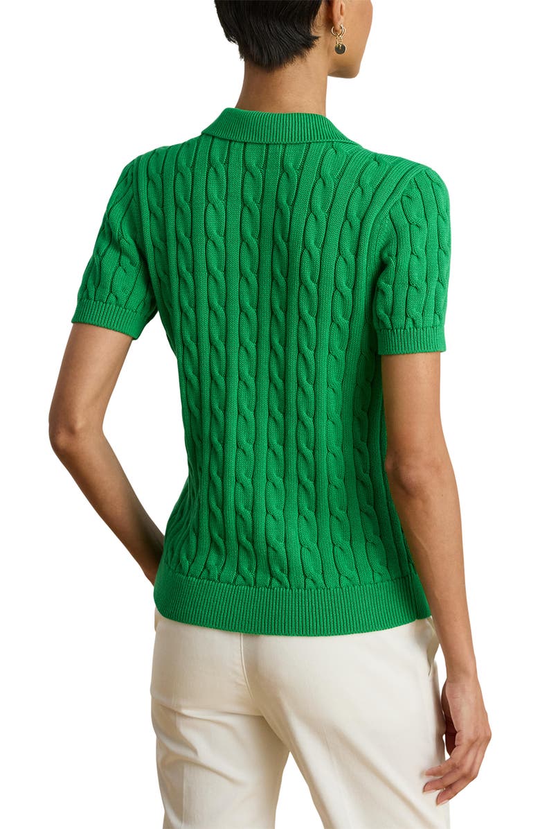 Lauren Ralph Lauren Natrissa Cable Knit Polo Sweater, Alternate, color, Stem Green
