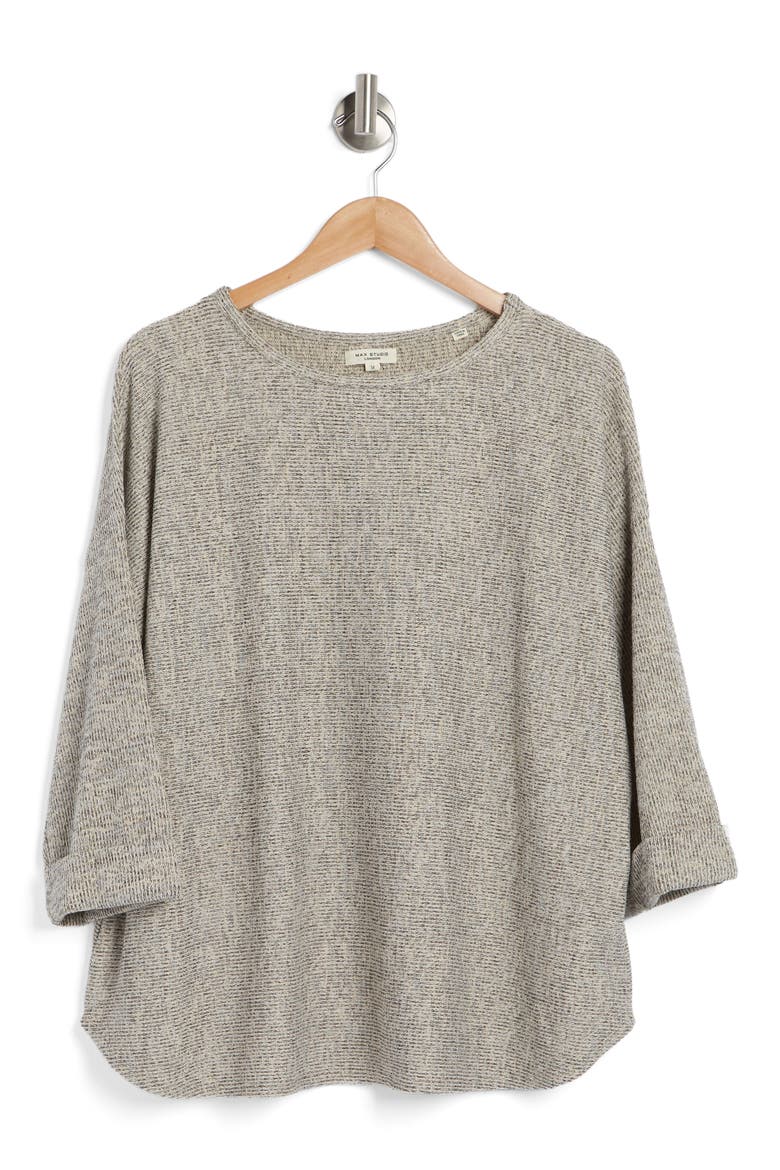 Three-Quarter Sleeve Rib Top, Alternate, color, OATMEAL/ BLACK