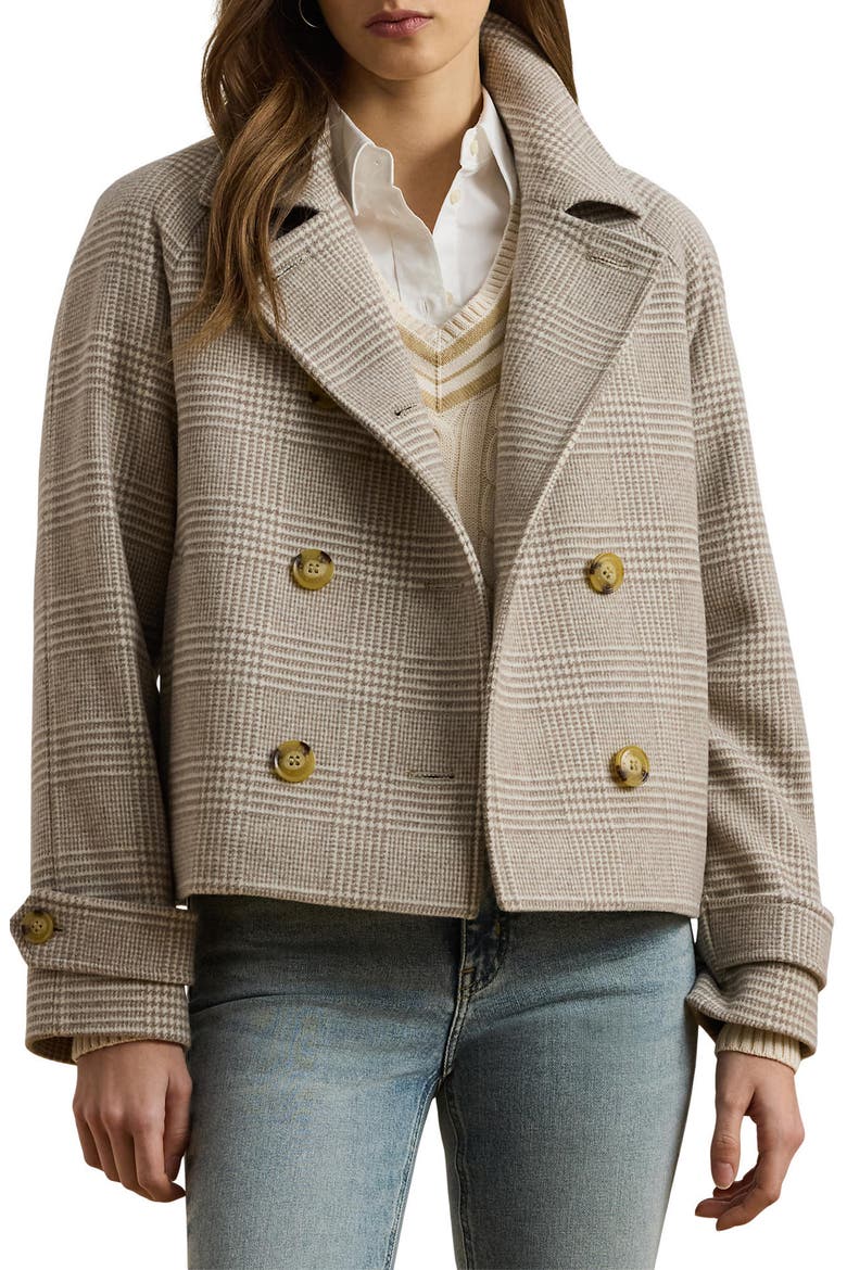 Double Breasted Wool Blend Crop Coat, Main, color, CAMEL/ CREAM