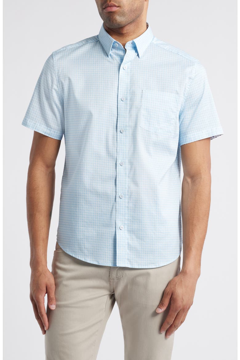Diamond Print Short Sleeve Button-Up Shirt, Main, color, BLUE