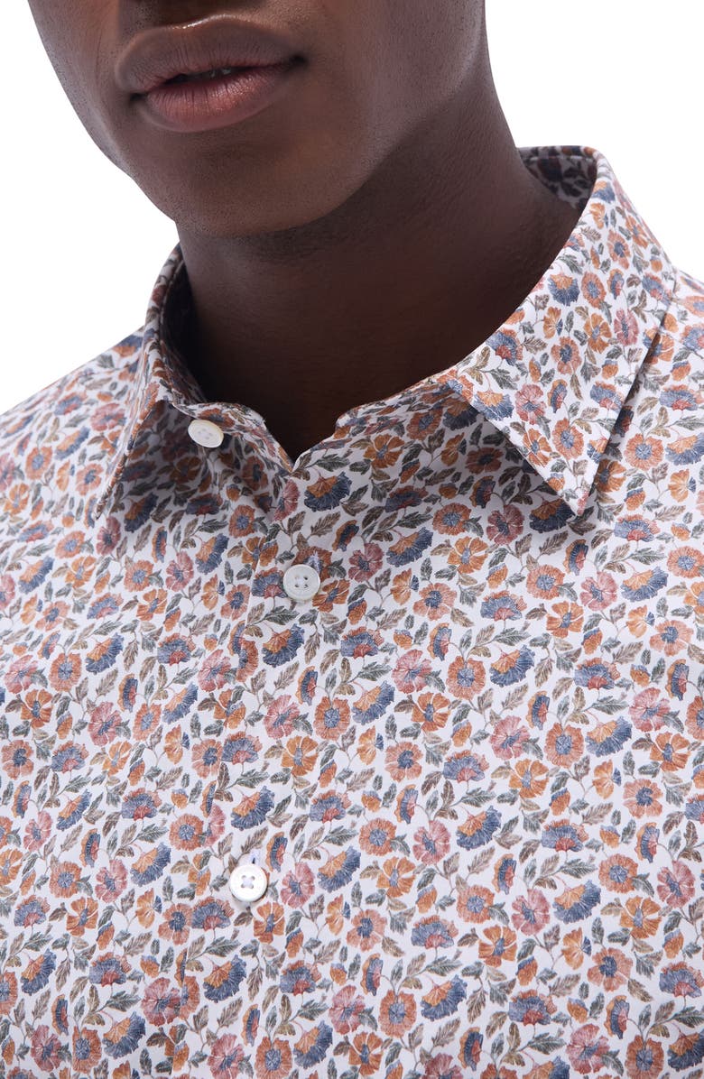 Bugatchi Julian Shaped Fit Floral Stretch Cotton Button-Up Shirt, Alternate, color, Jaffa