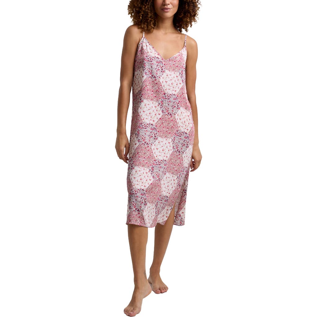 Lily And Lionel London Rosie V-neck Patchwork Print Slip Nightgown In Pink