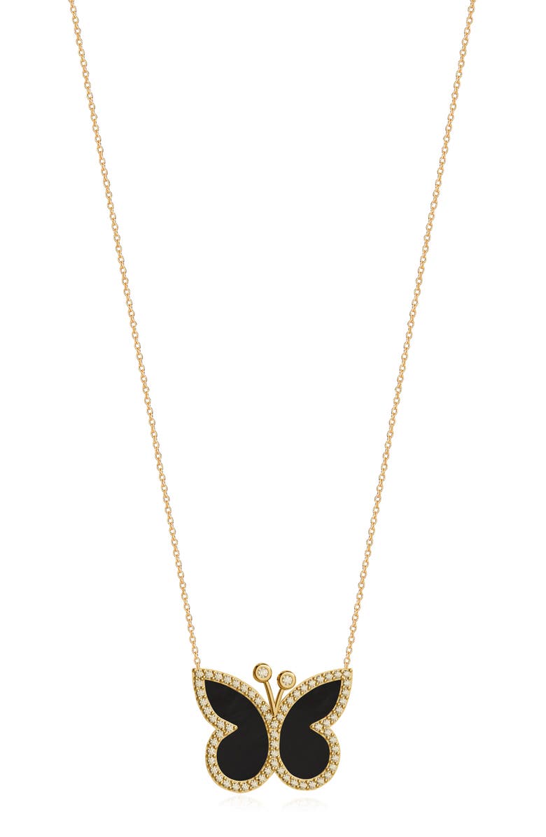 GABI RIELLE Effortless Staples Inlay Pavé Butterfly Pendant Necklace, Main, color, Gold/ Onyx
