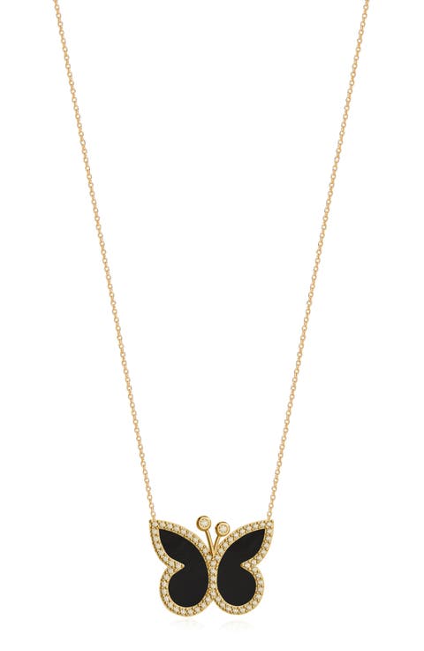 Effortless Staples Inlay Pavé Butterfly Pendant Necklace