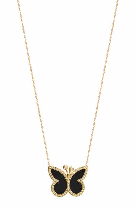GABI RIELLE Effortless Staples Inlay Pavé Butterfly Pendant Necklace