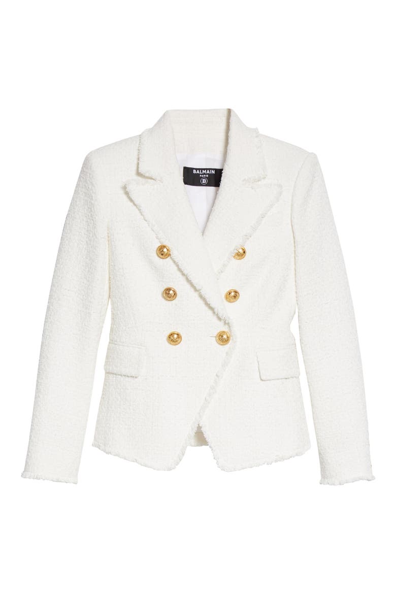 Double Breasted Tweed Jacket, Alternate, color, BLANC