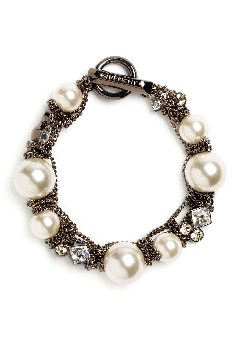 Small Faux Pearl Bracelet, Main, color, BROWN/ GOLD/ SILK