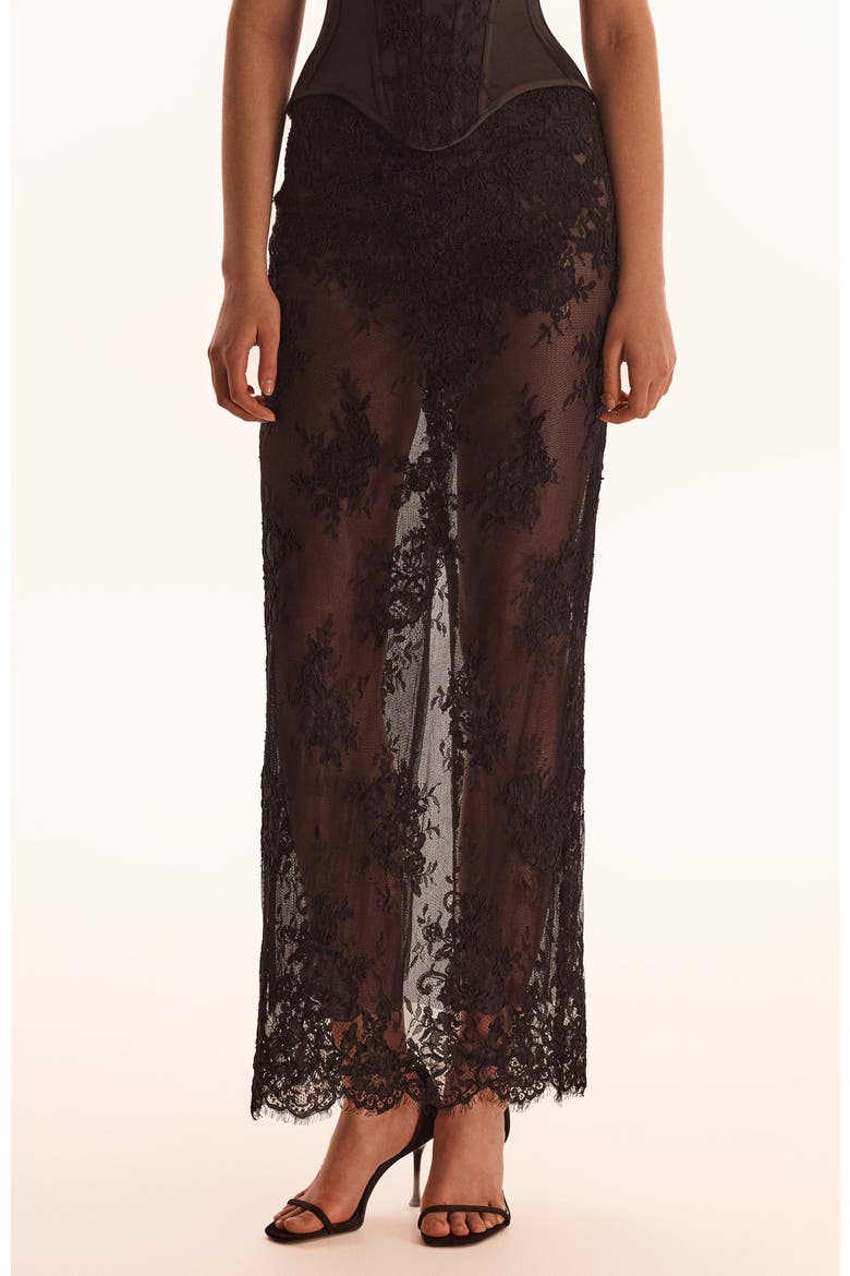 Semi-Sheer Lace Evening Occasion Maxi Skirt, Main, color, Black
