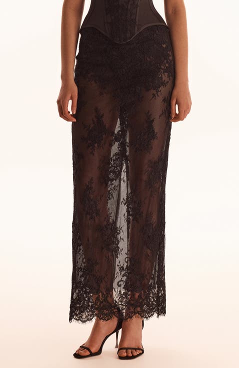 Semi-Sheer Lace Evening Occasion Maxi Skirt