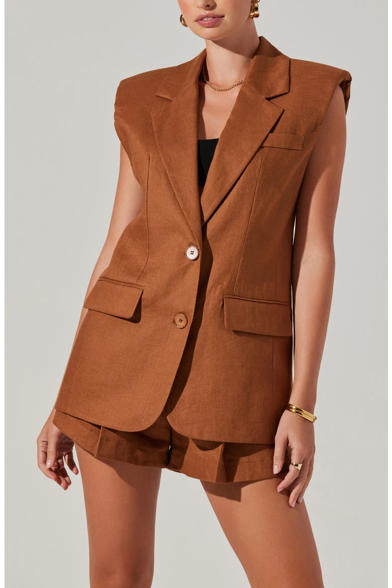 Kyrie Extended Shoulder Linen Vest, Alternate, color, ALMOND
