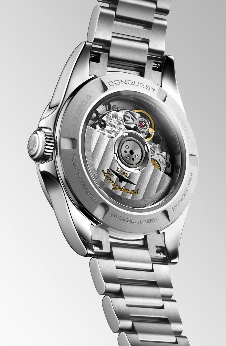 Longines Conquest Silvertone Dial Automatic Bracelet Watch, 30mm, Alternate, color, Silver