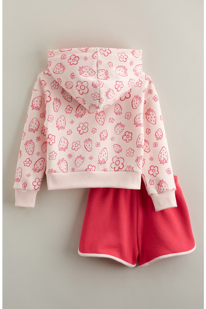 Kids' Cotton Blend Fleece Hoodie & Shorts Set, Alternate, color, PINK STRAWBERRY DOODLE- PINK