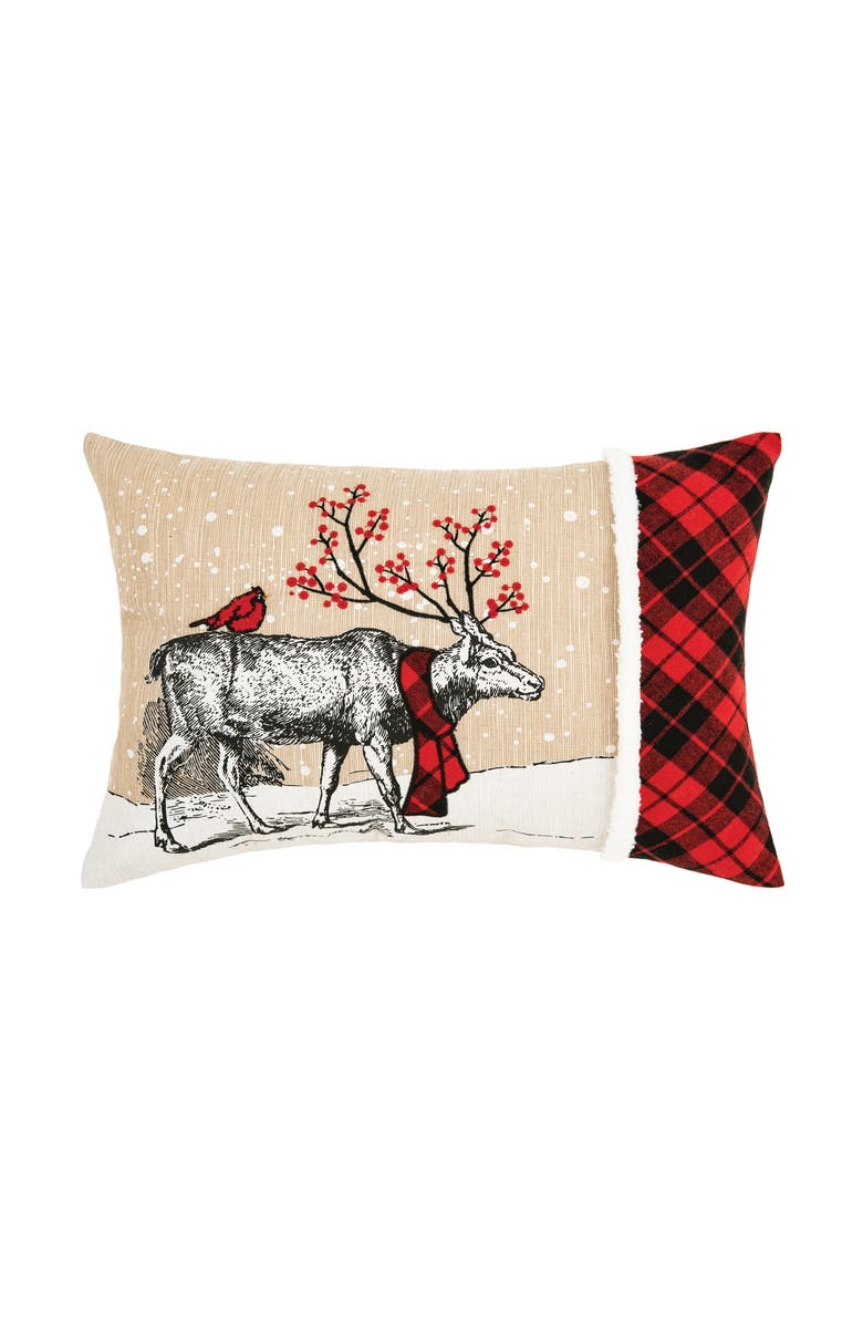 C&F Home Christmas Deer Embroidered and Printed Throw Pillow, 13" x 18", Main, color, Beige