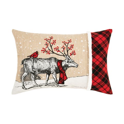 Christmas Deer Embroidered and Printed Throw Pillow, 13" x 18"