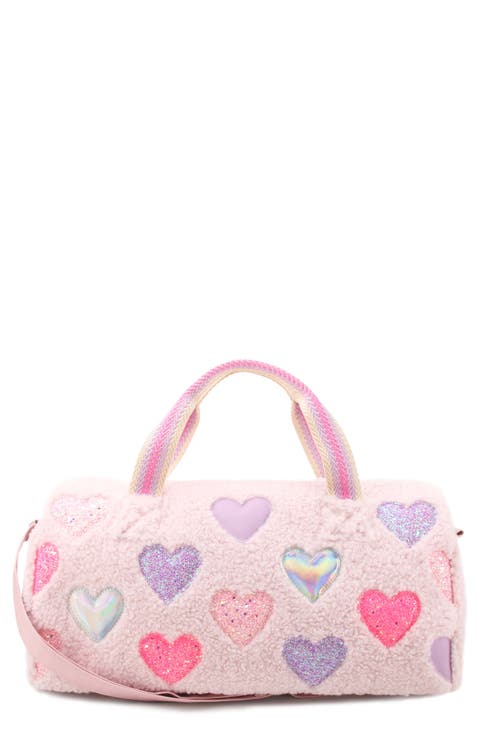 Kids' Heart Patch Faux Fur Duffle Bag